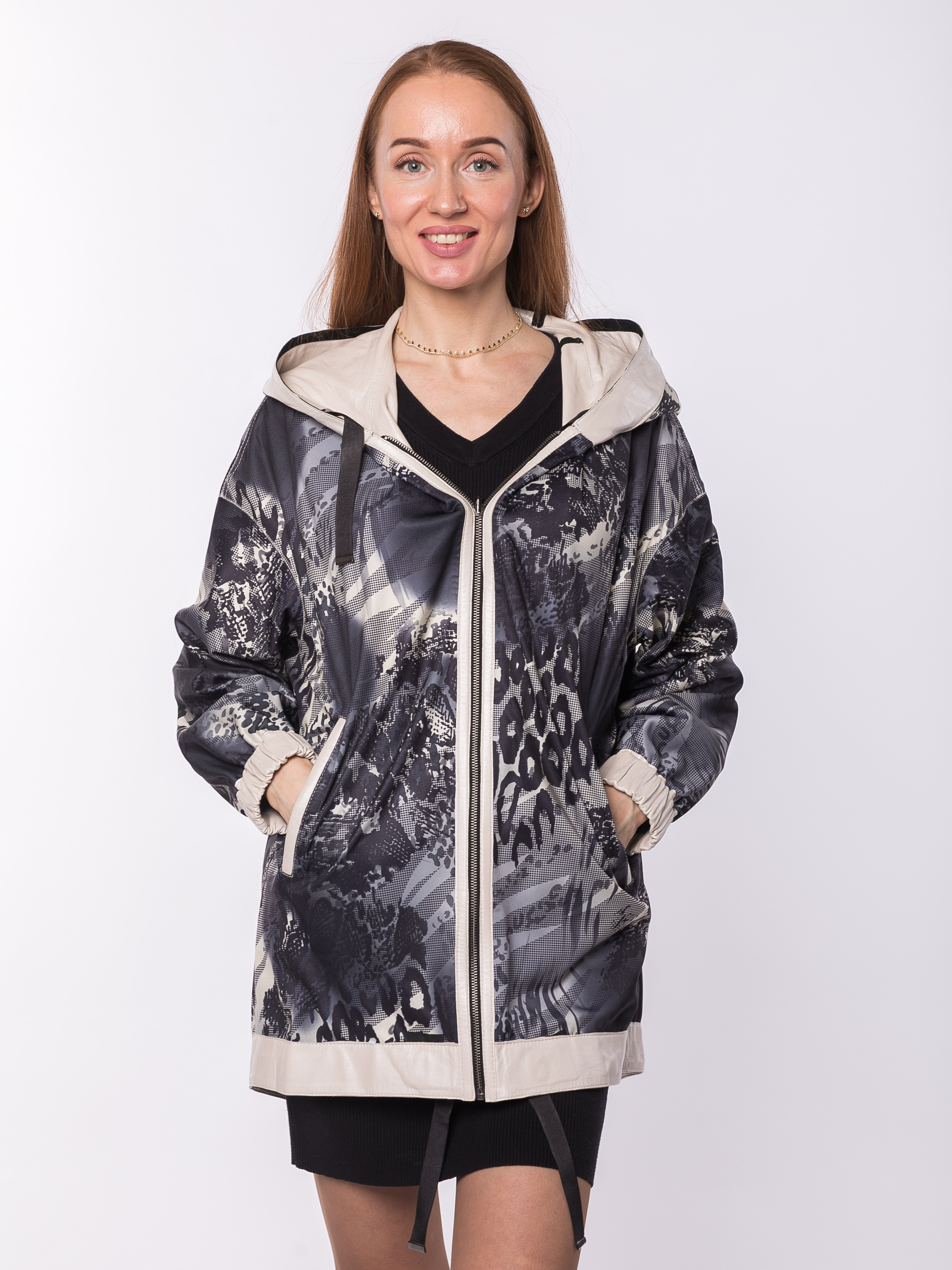 Куртка женская двухсторонняя кожаная с капюшоном 54001