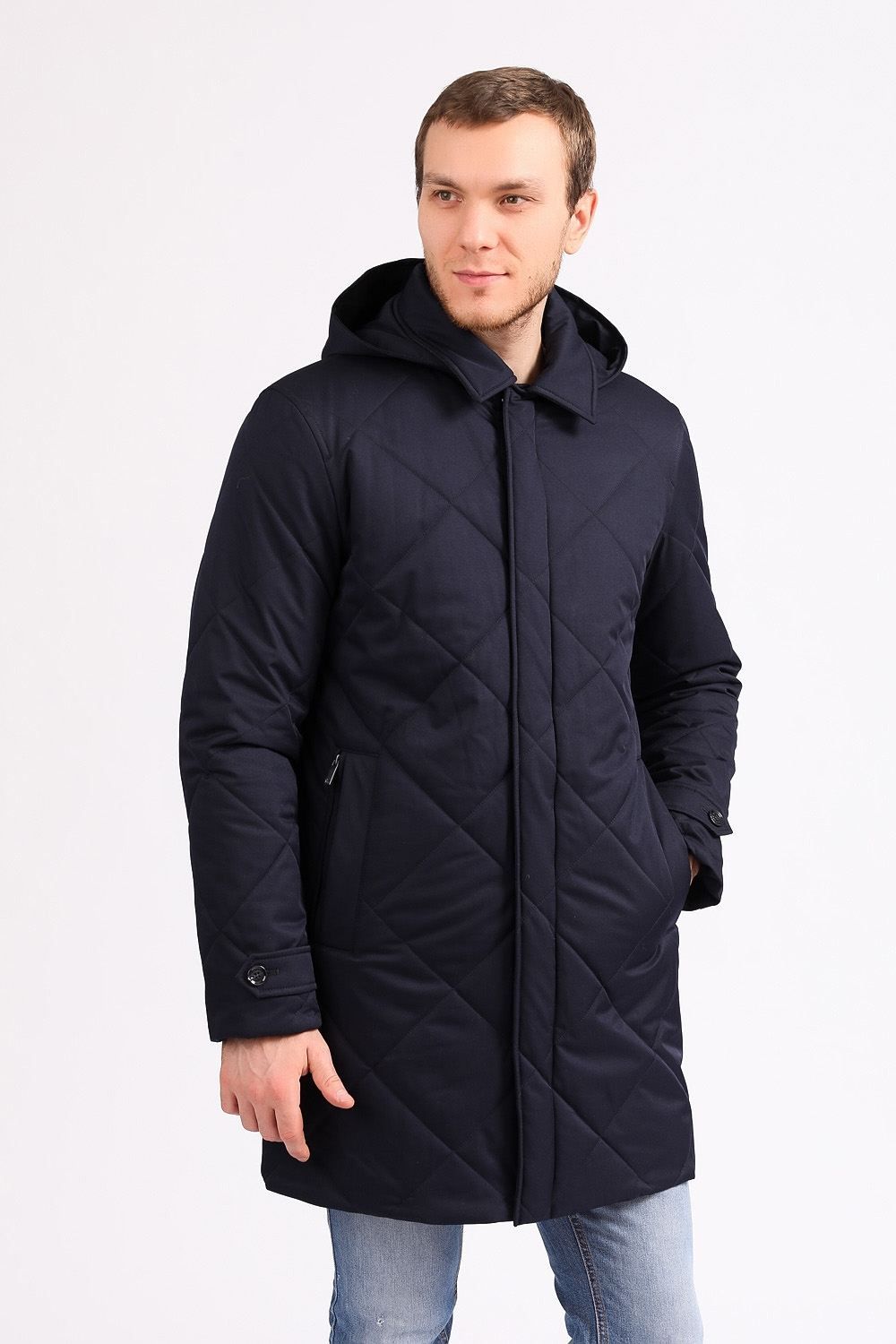 Зимняя куртка темно-синяя на молнии прямая 50022