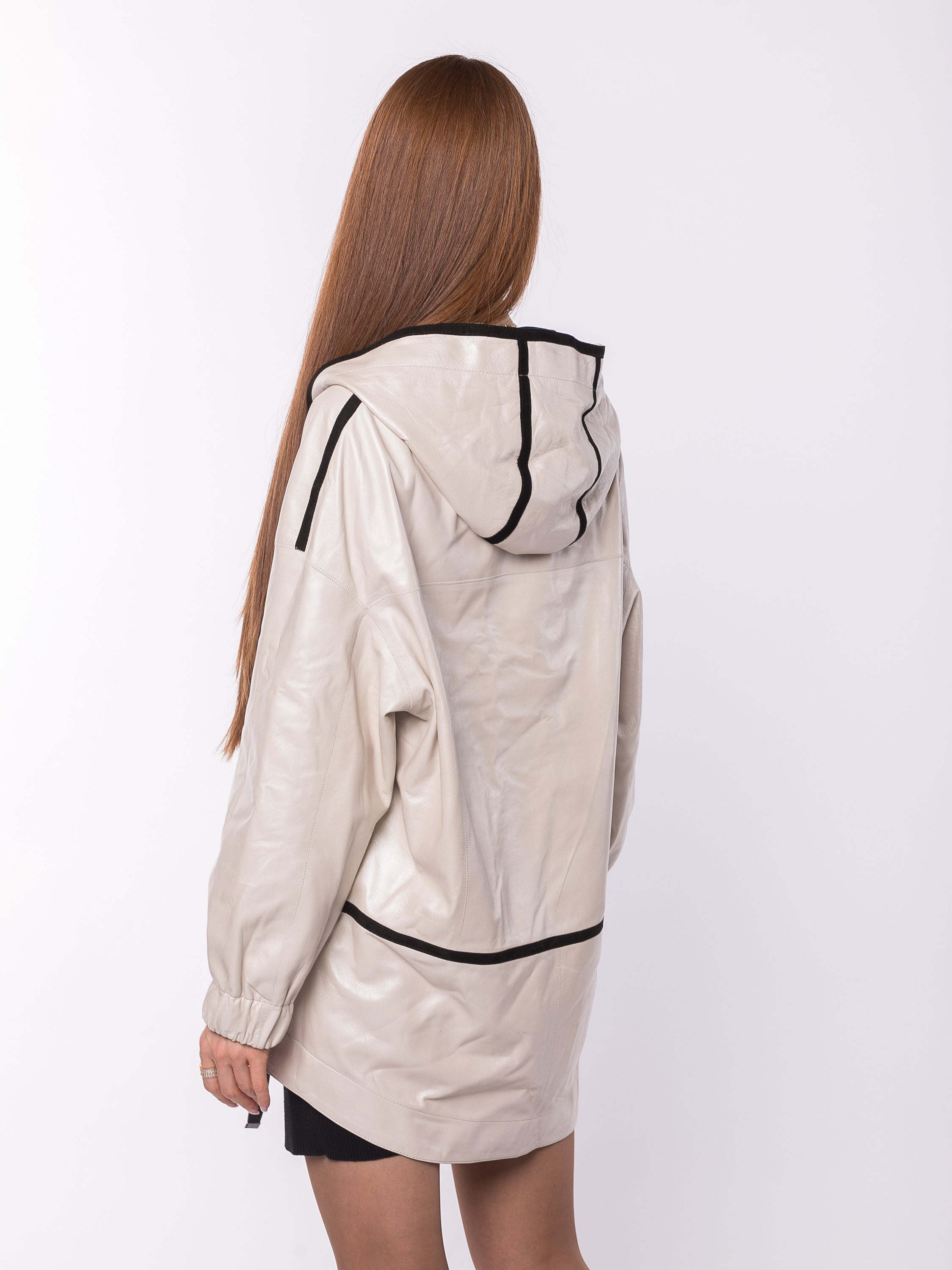 Куртка женская двухсторонняя кожаная с капюшоном 54001